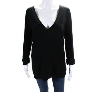 Karoo Mark Eisen Womens Long Sleeve V Neck Sweatshirt Black Size 1